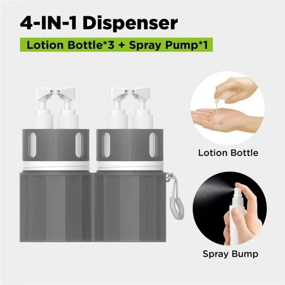 4in1 Travel Bottles Set Vacuum Silicone Travel Size Containers Refillable Leak Proof Travel Dispenser Bottle