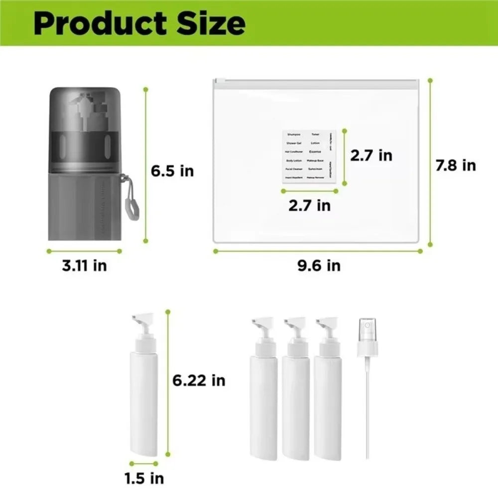 4in1 Travel Bottles Set Vacuum Silicone Travel Size Containers Refillable Leak Proof Travel Dispenser Bottle