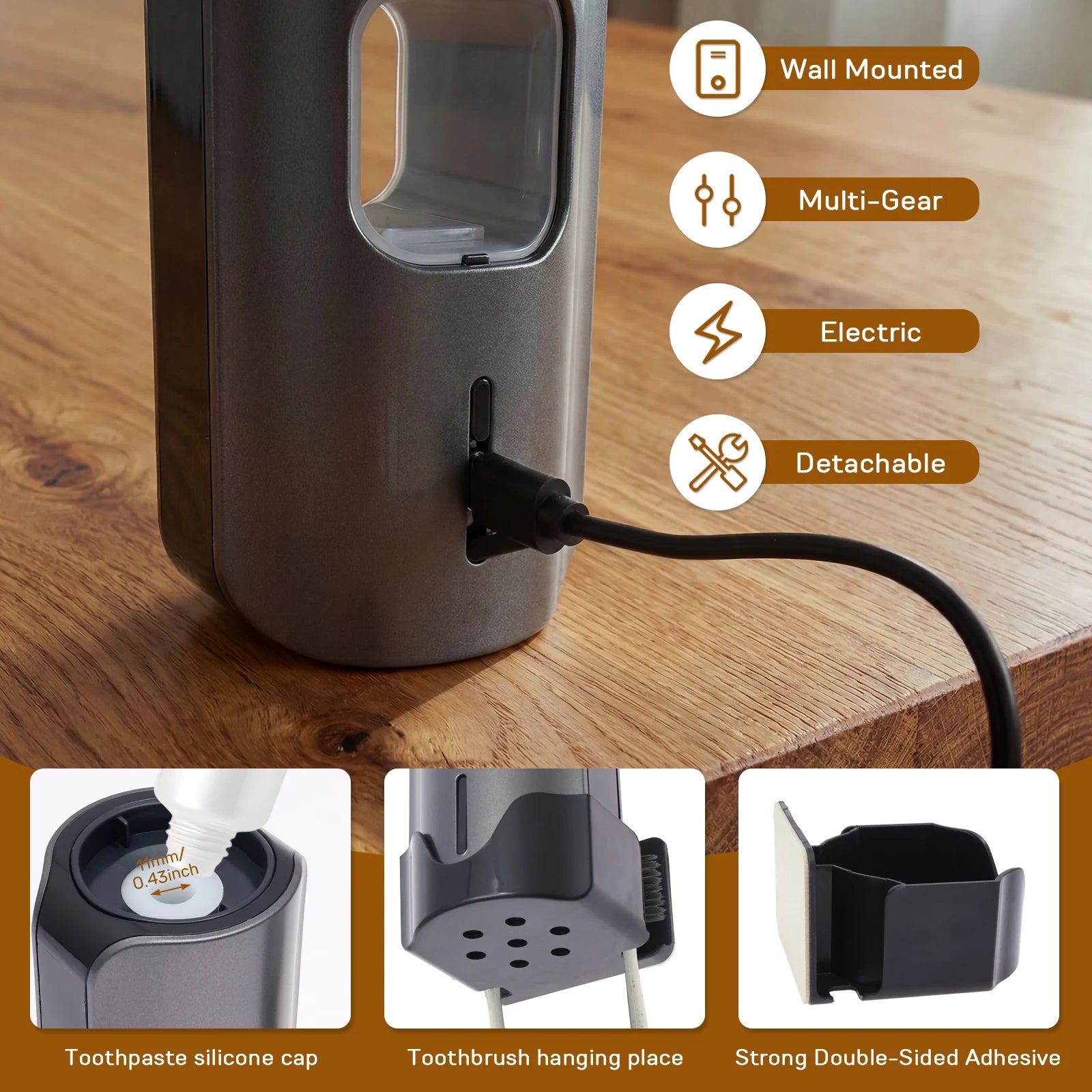 Automatic Toothpaste Dispenser 700mAh Rechargeable Electric Toothpaste Squeezer with 3 Gear Level Wall Mounted Toothbrush Holder